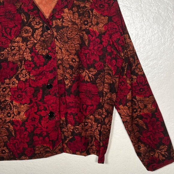 Vintage-Inspired XL Red  Brown Floral Button-Up Blazer Jacket BRIGGS NEW YORK - Picture 6 of 16